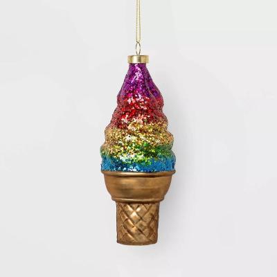 China Christmas Tree Decoration New Product Glass Christmas Ornament Resin Hanging Ice Cream for sale