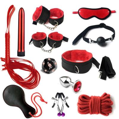 China Strengthen Pleasure Bdsm Fetish Game Sex Toys Bondage Kit Leather Harness Handcuffs Blindfold Anal Plug Sm Bondage Whip Set for sale