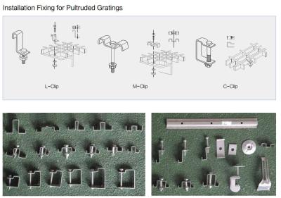 China FRP Molded M Fiberglass Grating Clips Light Weight Sliver Color Stainless Steel for sale