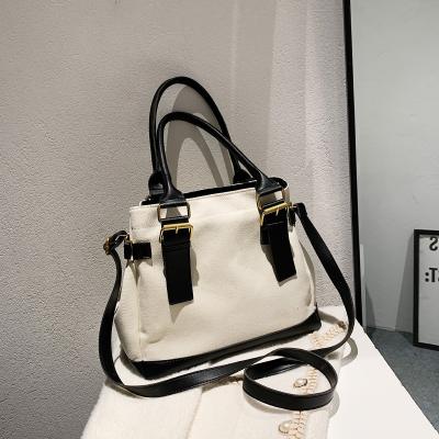 China Trendy Canvas Tote Crossbody Bags Canvas Fashion Bag with Leather Handle for Women for sale