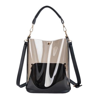 China Shoulder Bag Fashion 2 Pcs Set PU Small Leather Bag And Clear PVC Shoulder Bag for sale