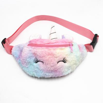 China Fashion Rainbow Plush Unicorn Waist Pack Bag Kid Fanny Pack Waist Bag For Boy Girl for sale