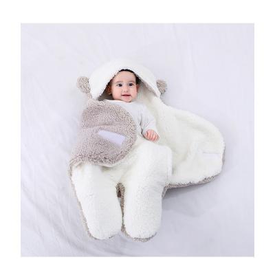 China New Selling Lamb Velvet Sleeping Bag Baby Portable Warm Thick Button Cute Bear Underpack Infant Wrap Covering for sale