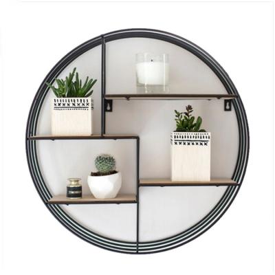 China Black Round Minimalist Retro Wall Shelf Metal Wall Shelves Float Wall Mounted Bathroom Crystal Shelf For Home Display Racks for sale