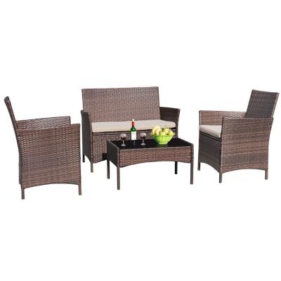 China Weather Outdoor Furniture Customized Patio Furniture Garden 4 Pieces Rattan Patio Sofa Outdoor Furniture Set for sale