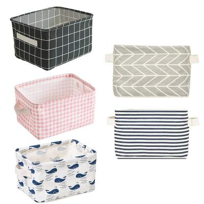 China Handle Viable Cotton Blend Canvas Storage Bins for Makeup Book Baby Toy Foldable Container Organizer Fabric Storage Receive Baskets for sale