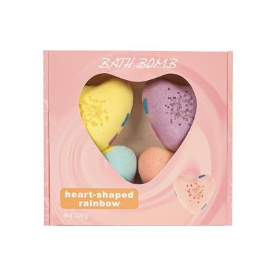 China New Body Foot Rainbow Heart Shaped 130g Bath Salt Ball 130g Adult Explosive Salt Bath Bubble Ball for sale