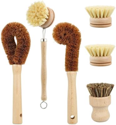 China Sustainable Plant Based Kitchen Brush 6 Pieces For Vegetable And Dish Cleaning, Sisal And Coconut Fibers With Bamboo Handles for sale