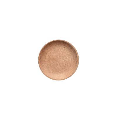 China 10cm Beech Solid Wood Dish Small Disposable Japanese Practical Gourmet Picture Prop Round Dessert Cake Dish for sale