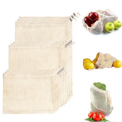 China Eco-friendly cotton shopping bag drawstring mesh bag for grocery for sale