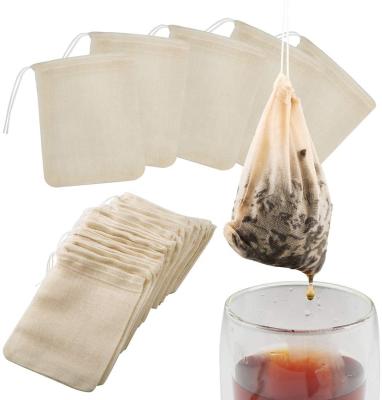 China Reusable Cotton Tea Filter Bags Unbleached cotton pouch Eco Friendly Tea Herb Brew Tasche Loose Leaf Tea Infuser for sale