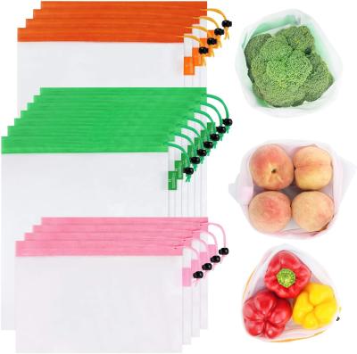 China Lightweight Washable and See Through Mesh Produce Bags with Drawstring en venta