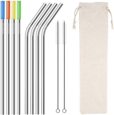 Китай Custom Metal Stainless Steel Straws eco-friendly recycle Drinking Straw with Cleaning Brushes and silicone tips продается