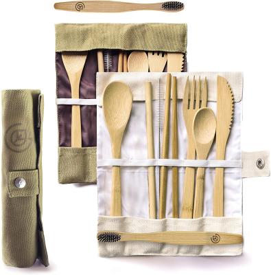 China Bamboo Utensils Set includes Straw, Spoon, Fork, Knife, Teaspoon, Chopsticks, Brush & Storage Bags Te koop