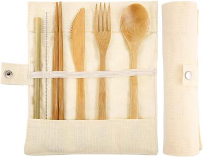 Cina Bamboo Cutlery Flatware Set Include Reusable Knife Fork Spoon Chopsticks Straws in vendita