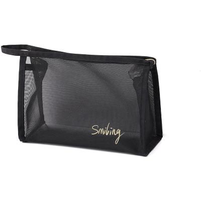 중국 Custom Makeup Clear Mesh Purse Cosmetic Toiletry Bags Women's Portable Organizer Travel Beach Tote Zipper Makeup Storage bag 판매용