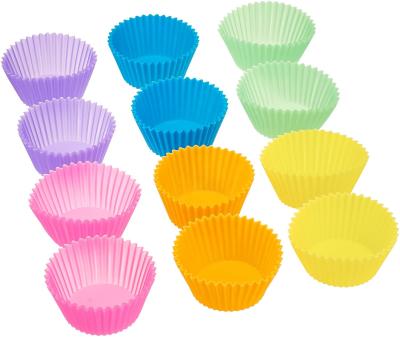 China Custom Multicolor Easy Clean 12 Pack Non-stick Silicone Muffin Cups BPA Free Cupcake Liners Reusable Silicone Baking Cups zu verkaufen