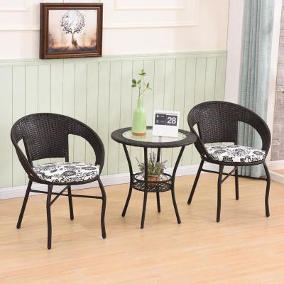 China Three Piece Rattan Chair Combination Balcony Table Leisure Small Outdoor Simple Back Chair And Chair Coffee Table Strong Simple Courtya for sale