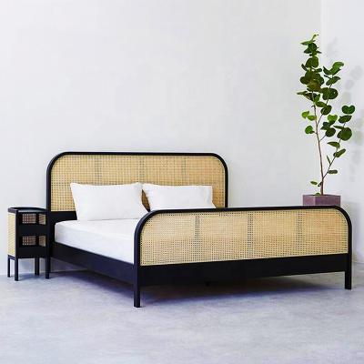 China Handmade minimalist rattan beds/double headboard wicker wooden frame for sale