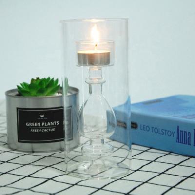 China Lighting Cover Wholesale Nice Design Glass Candlestick Use To Wedding Candle Holder Round Shaped And Clear Transparent Color Machine Made for sale