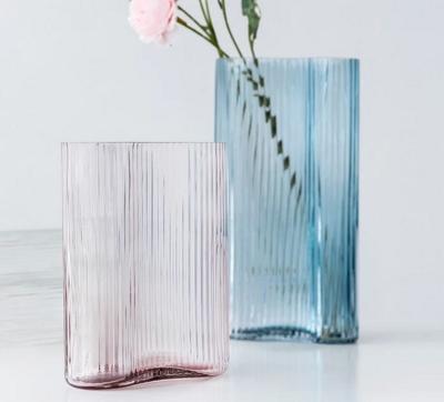 China Latest Modern Design Minimalist Art Recycled Striped Glass Vase For Home Decoration for sale