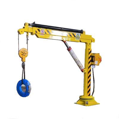 China Other Small floor rotary mobile crane 1 ton 2 ton hydraulic telescopic arm hydraulic rotation 360 degree loading unloading good helper for sale