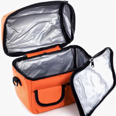 China Waterproof Dual Layer Portable Thermo Lunch Box Messenger Soft Folding Cooler Delivery Bag For Camping Food Grocery Storage for sale