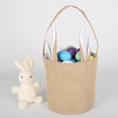 China Eco-Friendly/Reusable Kids Sublimation Bunny Rabbit Ear White Rabbit Ear Easter Candy Gift Bunny Basket With Handle for sale