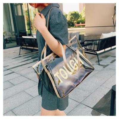 China Fashion European American Fashion PVC Handbags Clear Jelly Ransparent Shoulder Bag Crystal Beach Tote Bag for sale