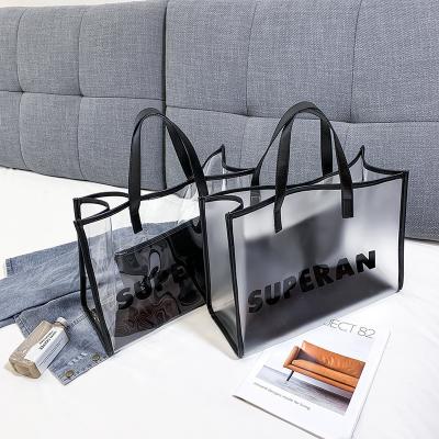 China Portable Girly Frosted Frosted Transparent Fashion Jelly PVC Tote Shopping Bag for sale