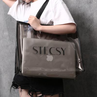 China Fashionable Fashion Storage Bag PVC Large Capacity Transparent Comfortable Thickened Portable Brown Shopping Bag for sale