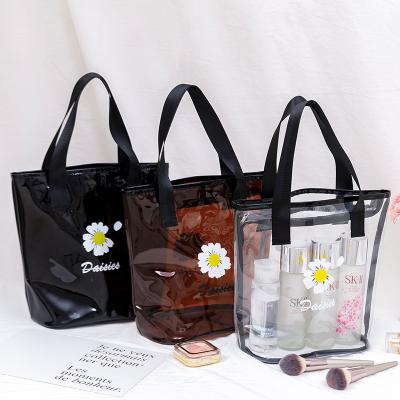 China New Transparent Waterproof Bag Fashion PVC Handbag Handled Tote Bag Custom Logo Printed Tote Shopping Bag for sale