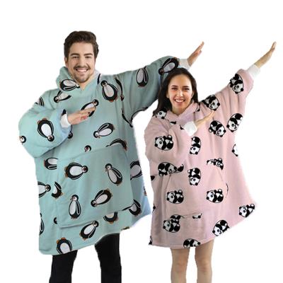 China Lovely Cartoon Design Anti-Static Custom Pink Panda Hoodie Blanket For Adult for sale