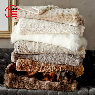 China Sale Luxury Soft Chic Fluffy Warm Flame Retardant Fuzzy Plush Faux Blankets Super Fake Fur Decorative Blanket for sale