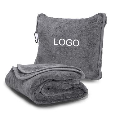 China Luxury Soft Anti-Static And Carry Custom Logo Easy Foldable 2 In 1 Travel Pillow Covers For Airplane for sale