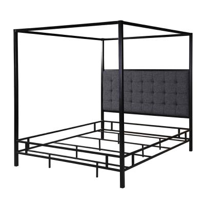 China Durable King Size Four Poster Canopy Metal Bed Frame Twin Queen Bed for sale