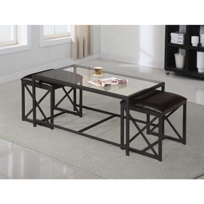 China Durable Modern Minimalist Design Coffee Table Sets Metal Glass Top Coffee Table for sale