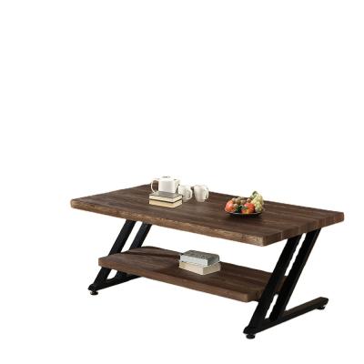 China Durable Z Shape Home Furniture Rectangle Coffee Table Modern Metal Frame Wood Top Tea Table for sale