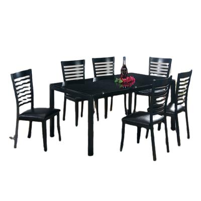 China Easy Assemble Modern Luxury Black Tempered Glass Dining Table Set Patio Kitchen Dining Set For Sale for sale