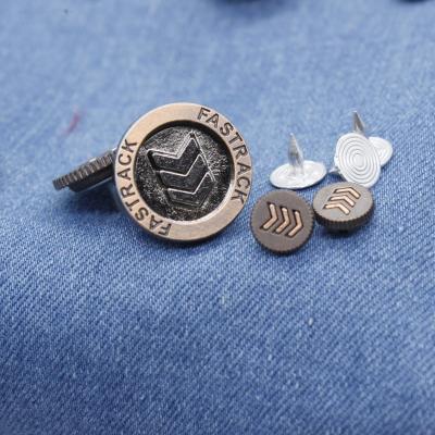 China New fashion wholesale custom logo letters washable engraved alloy metal brass studs denim handle pin jeans buttons and rivets for sale