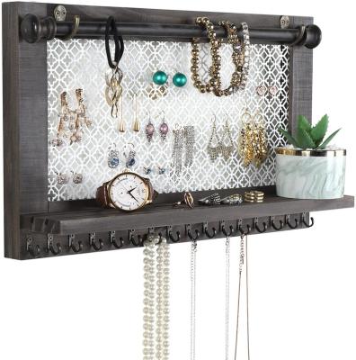 China Vonssen Eco-Friendly Wall Mounted Rustic Jewelry Organizer Premium Decorative Mesh &Grooved Shelf Rack for sale