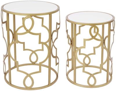 China Gold&white Hollow Out Round Nesting Side End Tables Set Of 2 In Living Room Furniture Wood Top Coffee Table Home Office Modern Days 45 for sale