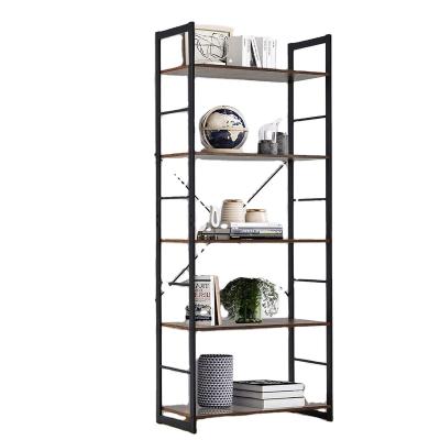 China Topcent (Height)Adjustable Rustic Wood Furniture 5 Tier Vintage Industrial Bookcase Shelf Storage for sale