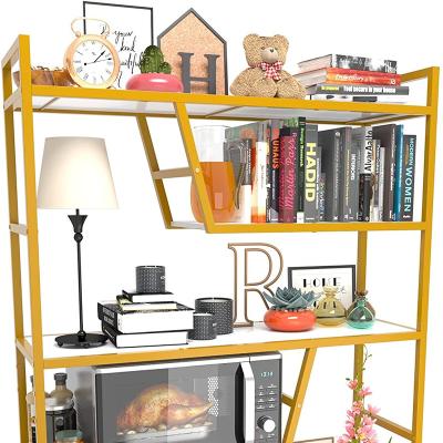 China Adjustable (Height) Best Selling Modern Design 5-Tier Home Adjustable Shelf Wood Bookcase With Metal Frame Book Shelves Organizer For Living Room for sale