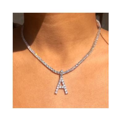 China Custom Made Rhinestone Choker Necklaces Jewelry Tennis Initial Letter Pendant Necklace for sale