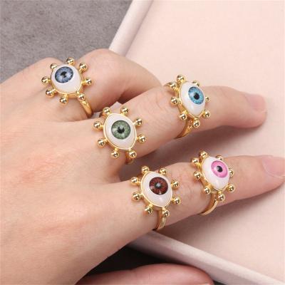 China TRENDY Fashion Gold Plated Resin Finger Ring Retro Jewelry Adjustable Devil Eye Open Rings For Women for sale