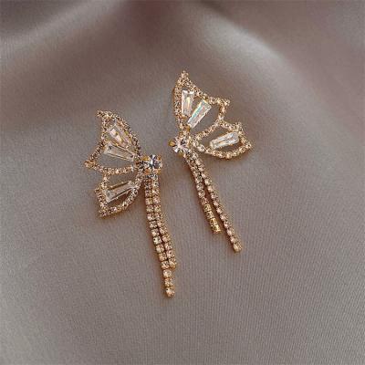 China 925 Silver Earrings TRENDY Diamond Butterfly Earrings Feminine Elegant Rhinestone Needle for sale