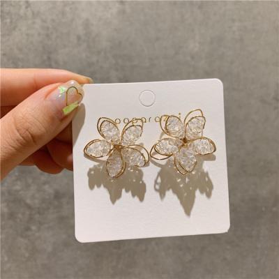 China Trendy Jewelry Crystal Flower Earrings Studs Elegant Korea Fashion Fancy Fashion Luxury Rhinestone Earring for sale