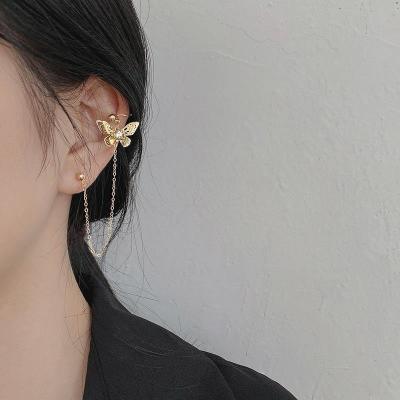 China TRENDY Real Gold Plated Silver Needle 925 Butterfly Ear Clip Women Fashion Long Elegant Earrings for sale