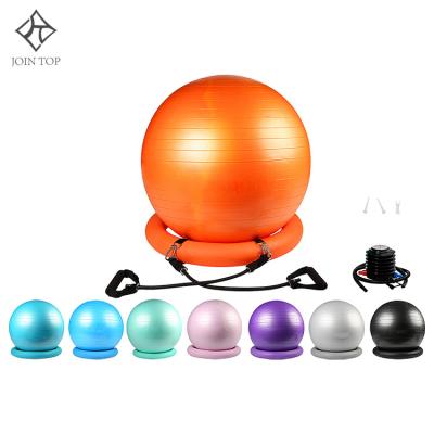 China Anti-burst and Durable Jointop Patent 65cm 95cm Gym Exercise Pilates Anti-burst Back Muscle Relax Ball Pump PVC Premium Black Yoga Ball With Base for sale